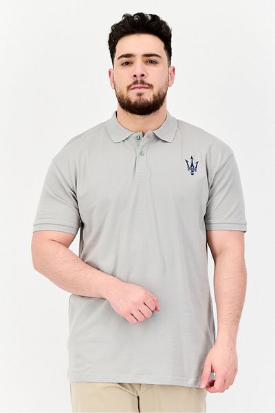 Maserati Men Regular Fit Brand Logo Short Sleeves Polo Shirt, Light Grey