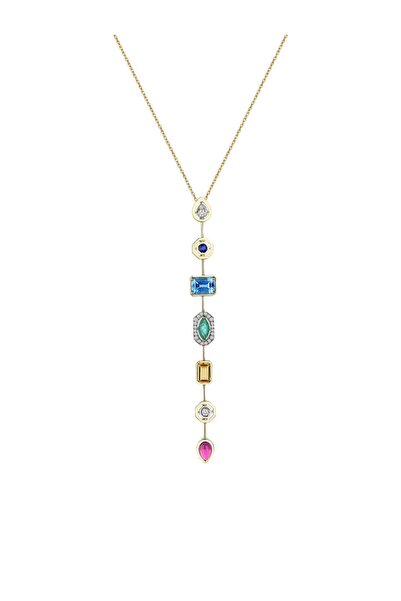 Asteria Jewelry MG Model Renkli Taşlı Dekolte Y Kolye