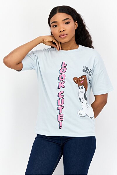CARTOON NETWORK Women Crew Neck Short Sleeves Animal Print T-Shirt, Light Blue