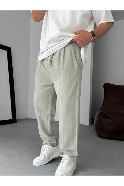 BYBASICMAN بنطلون قطن عادي رفيع أخضر فاتح YP-5022