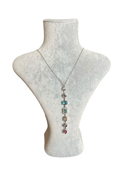 Asteria Jewelry قلادة على شكل حرف Y من الحجر الملون طراز MG