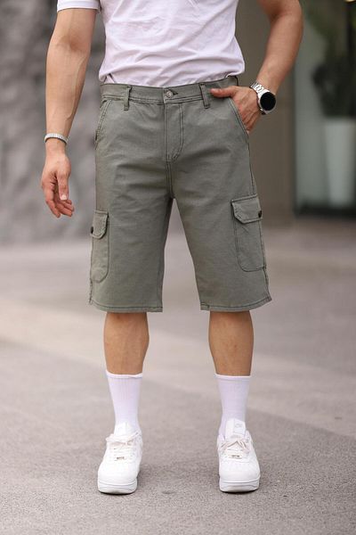 comstar Ανδρικό βαμβακερό χαλαρό ελαστικό σορτς Cargo Pocket Khaki Capri