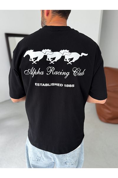 BYBASICMAN Black Alpha Racing Oversize T-Shirt Pm-017