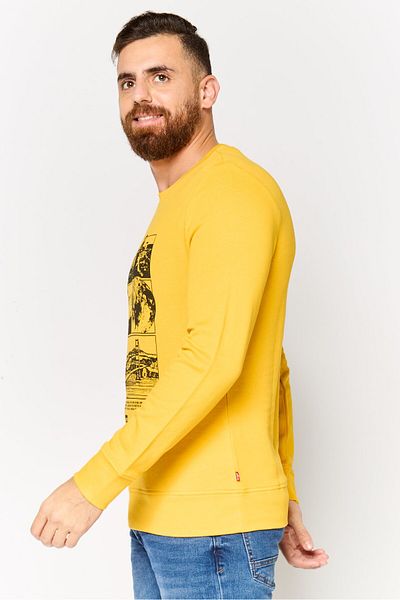 Levi's Men Crew Neck Long Sleeves Graphic Print Sweatshirt, Yellow