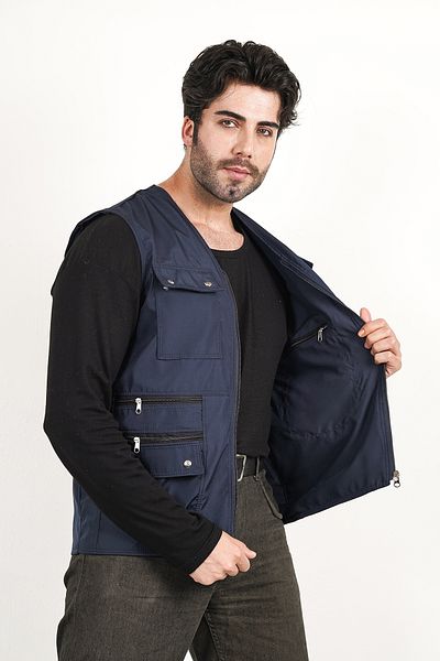 Reform Vest"Summer Multi-Pocket Bondik Fabric Double Zipper Pocket