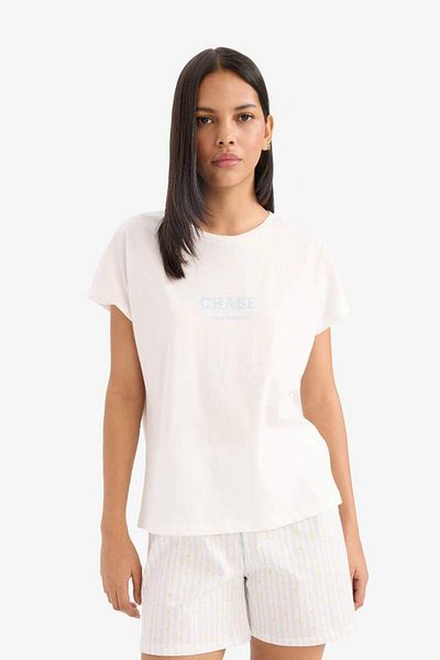 DeFacto Set de pijamale de sezon nou Top de pijama cu mâneci scurte Pantaloni scurți cu talie elastică Partea de jos de pijama-Fall in Love