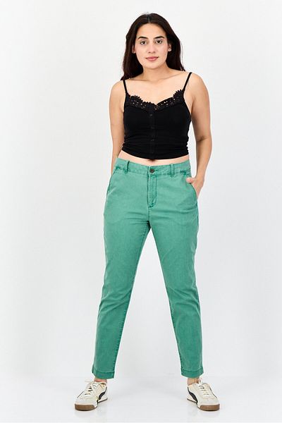 Esprit Women Regular Fit Solid 30 Inseam Chino Pants, Green