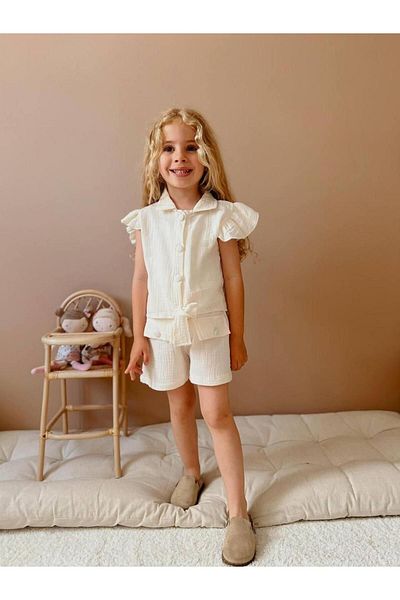 YİGİT BUTİK Yigit Boutique - Girl's Shorts Set with Muslin Fabric