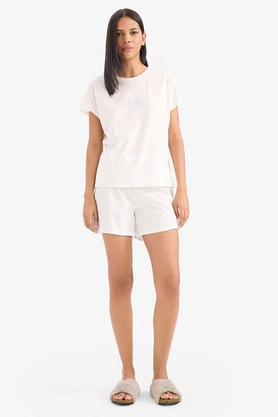 DeFacto Set de pijamale de sezon nou Top de pijama cu mâneci scurte Pantaloni scurți cu talie elastică Partea de jos de pijama-Fall in Love
