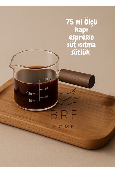 BRE HOME Mini Milk Jug with Glass Scale – Heat Resistant, Acacia Handle (75 ml)