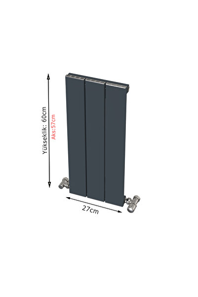 AEON Panel Radyatör Alüminyum Dikey 600 X 270 (3 Dilim) Antrasit