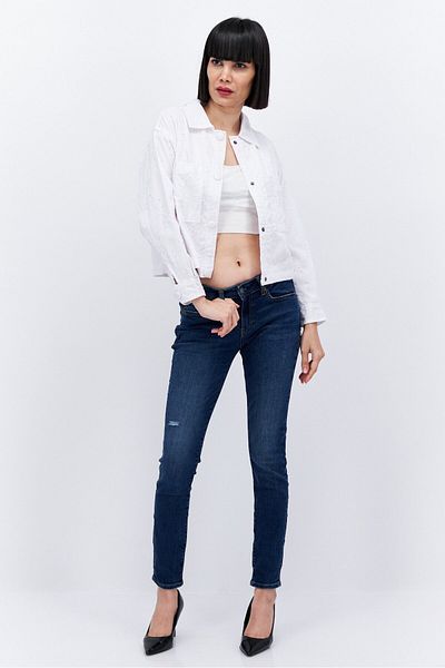 Riley & Rae Women Solid Denim Jacket, White