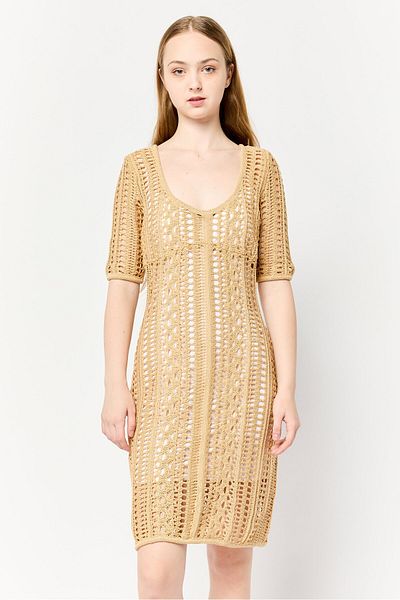 Givenchy Women Crochet Mini Beach Dress, Beige