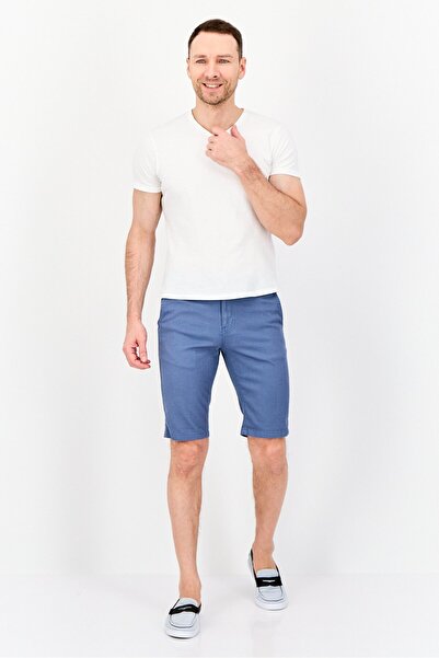 DeFacto Men Plain Belted Shorts, Blue