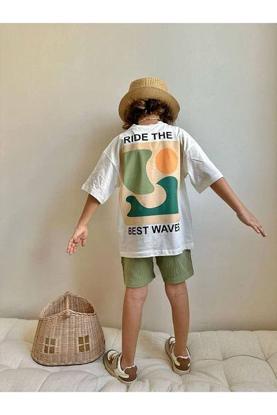 Jolly Kids Boy's Palm Printed Muslin Shorts Suit