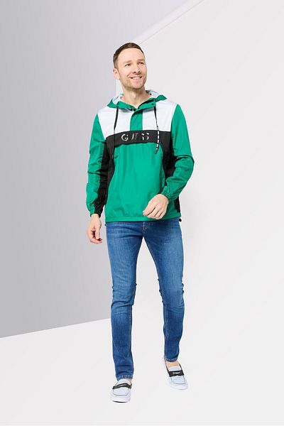 Guess Men Brand Logo Windbreaker Jacket, Multicolor