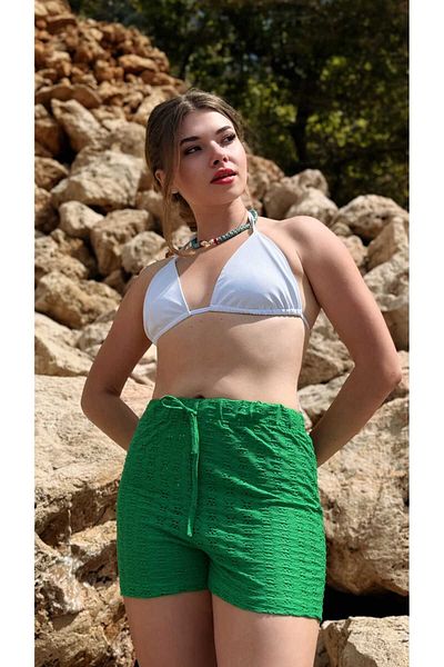 MY Wooft Green Summer Beach Wear Pareo Swimsuit and Bikini Top Shorts
