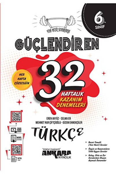 Ankara Yayıncılık 6. Sınıf Türkçe Güçlendiren 32 Haftalık Kazanım Denemeleri