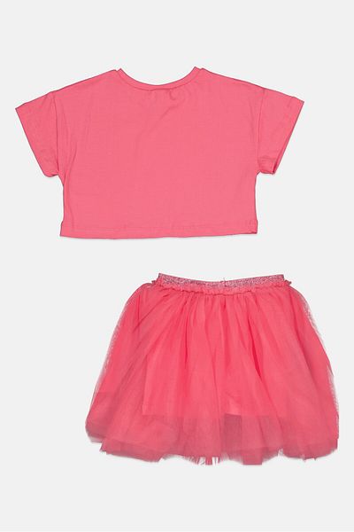 Miss Kids Girl Short Sleeves Sequin Top And Skort Set, Pink