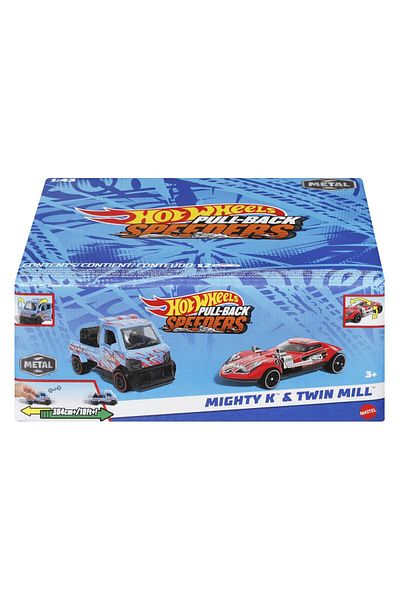 HOT WHEELS Set 2 masinute metalice Hot Wheels Pull Back - Mighty K si Twin Mill