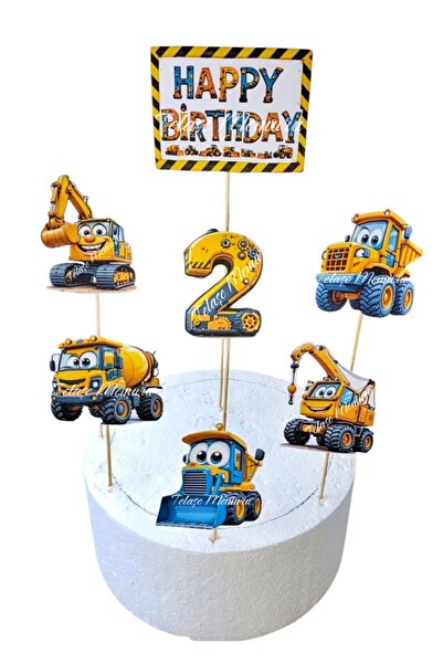 telaşe memuru 2 Yaş İş Makinaları Doğum Günü Pasta Süsü - İş Makinası Pasta S...