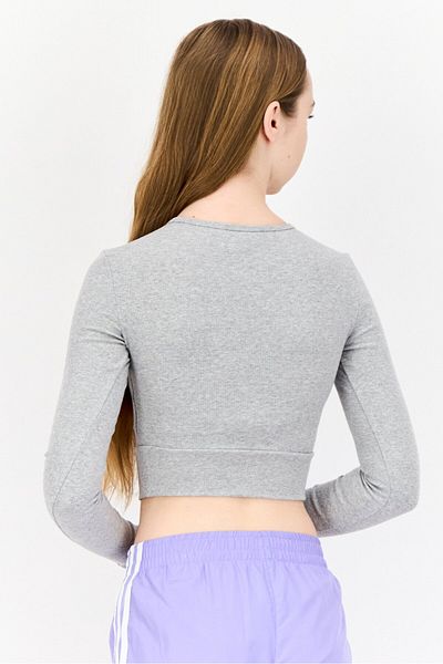 adidas Women Sportswear Fit Long Sleeves Training Crop Top, Grey