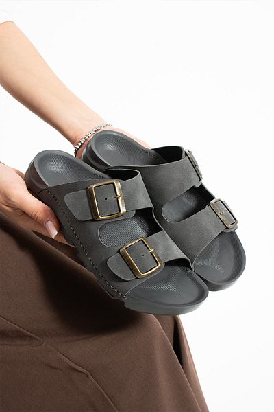 Moda Devrin Gray Summer Unisex Double Buckle Soft and Lightweight Slippers