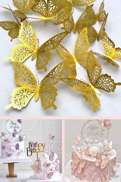 Kitchen Beauty Kelebek Konseptli Pasta Balon Üzeri Dekor Süsler Doğum Günü Ku...