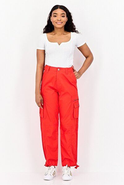 Esprit Women Straight Fit High Rise Solid Cargo Pants, Red