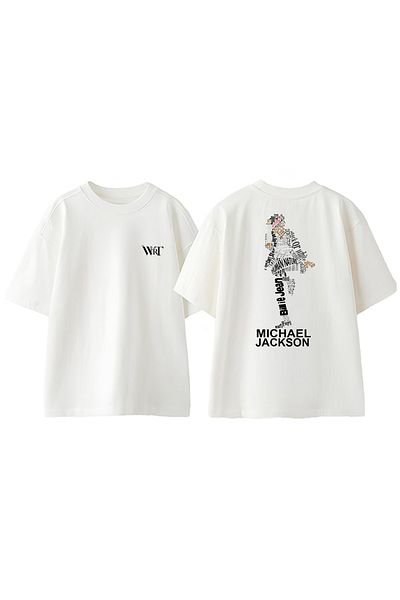 THEWERT Tricou oversize alb din bumbac cu imprimeu pe spate cu design colorat Michael Jackson