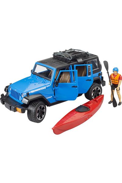 Bruder Masinuta Bruder Jeep Wrangler Rubicon Unlimited cu Caiac si Figurina