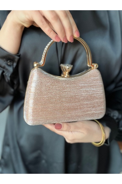 Baykuş Boutique Women's Evening Dress Bag with Buckle and Stone Double Hand Holding and Chain Strap Evening Dress Bag