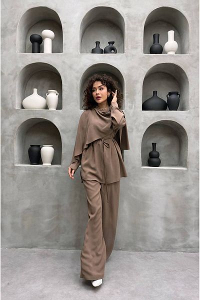 Molly Nelly Women's Shawl Collar Modal Trousers Blouse Set