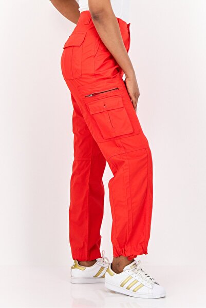 Esprit Women Straight Fit High Rise Solid Cargo Pants, Red