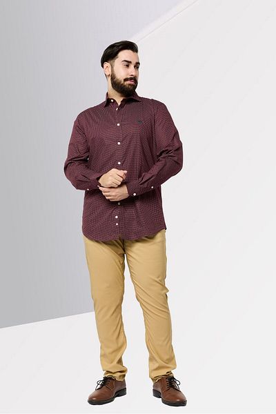 Harmont & Blaine Men Narrow Fit Long Sleeve Allover Print Casual Shirts, Dark Red