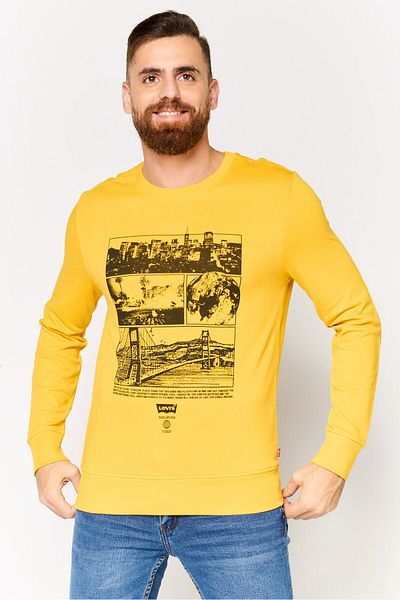 Levi's Men Crew Neck Long Sleeves Graphic Print Sweatshirt, Yellow