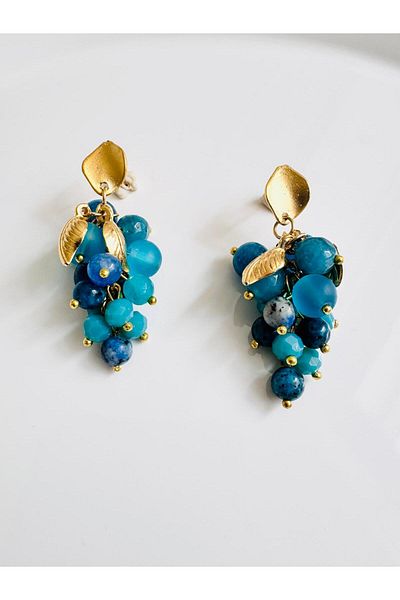 DEVİ fashion Blue Natural Stone Cluster Earrings 5 cm