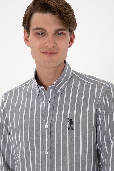 U.S. Polo Assn. Men's Striped Anthracite Long Sleeve Shirt 50306347-Vr006