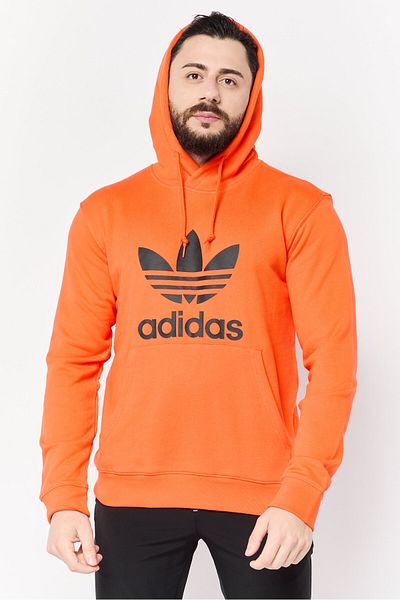 adidas Men Sportswear Fit Long Sleeve Outdoor Trefoil Hoodie, Orange