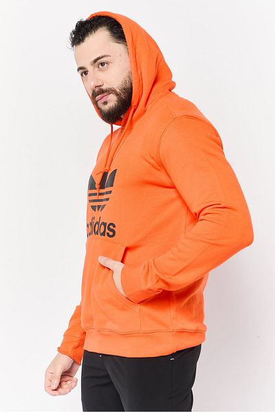 adidas Men Sportswear Fit Long Sleeve Outdoor Trefoil Hoodie, Orange