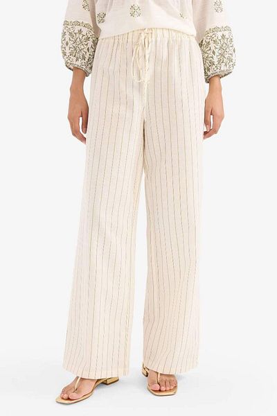 DeFacto New Season Regular Fit Striped Stretchy High Waisted Linen Blend Palazzo Trousers