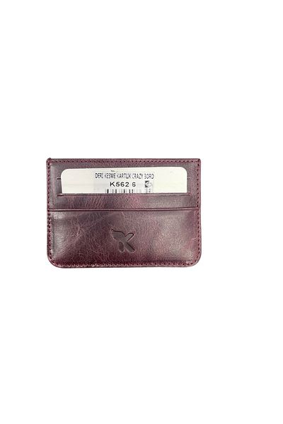 Karalı Deri Karali Leather Cutting Card Holder Crazy Claret Red K562-6