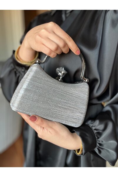 Baykuş Boutique Kadın Abiye Çanta Tokalı Taşlı Çift Elde Tutma ve Zincir Askı...