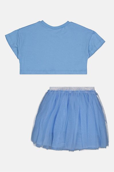 Miss Toddlers Girl 2Pcs Sequin Top And Skirt Set, Dusty Blue