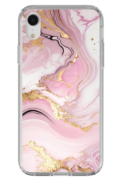 TechTree جراب سيليكون شفاف رخامي وردي متوافق مع هاتف iPhone XR