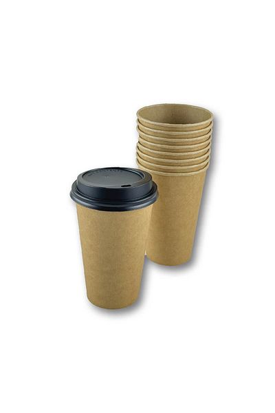 Home 16 oz Brown Kraft Lid Unprinted Paperboard Hot Coffee Cup 100Pcs