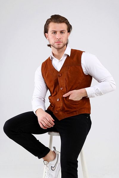CE-YIL DERİ ÜRÜNLERİ Genuine Leather Suede Vest