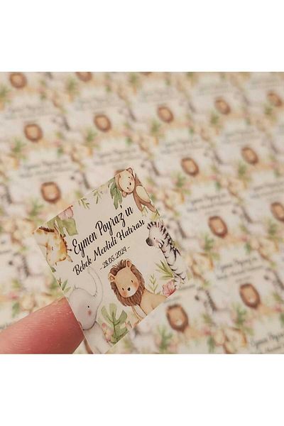 fırsatlar diyarı Safari Theme Baby Chocolate Tag - Shiny Coated Square Cut Tag / 3.5 cm - 100 Pieces