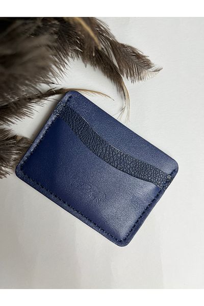 TROYDER Genuine Leather Unisex Card Holder Navy Blue Color