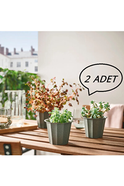 IKEA BUSKVERK alüminyum 9 cm Saksı, GRİ RENK x 2 ADET